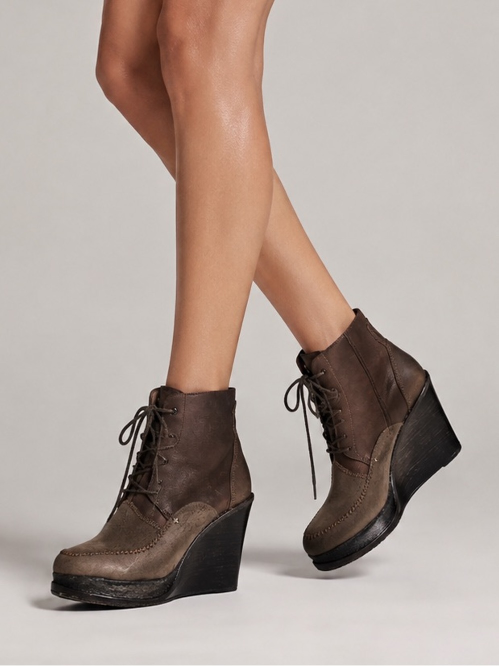 Rag & Bone Dolgan Brown Leather Lace-Up Wedge Ankle Boots Size 37